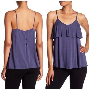 Ro & De Navy Button Back Knit Ruffle Cami Top L